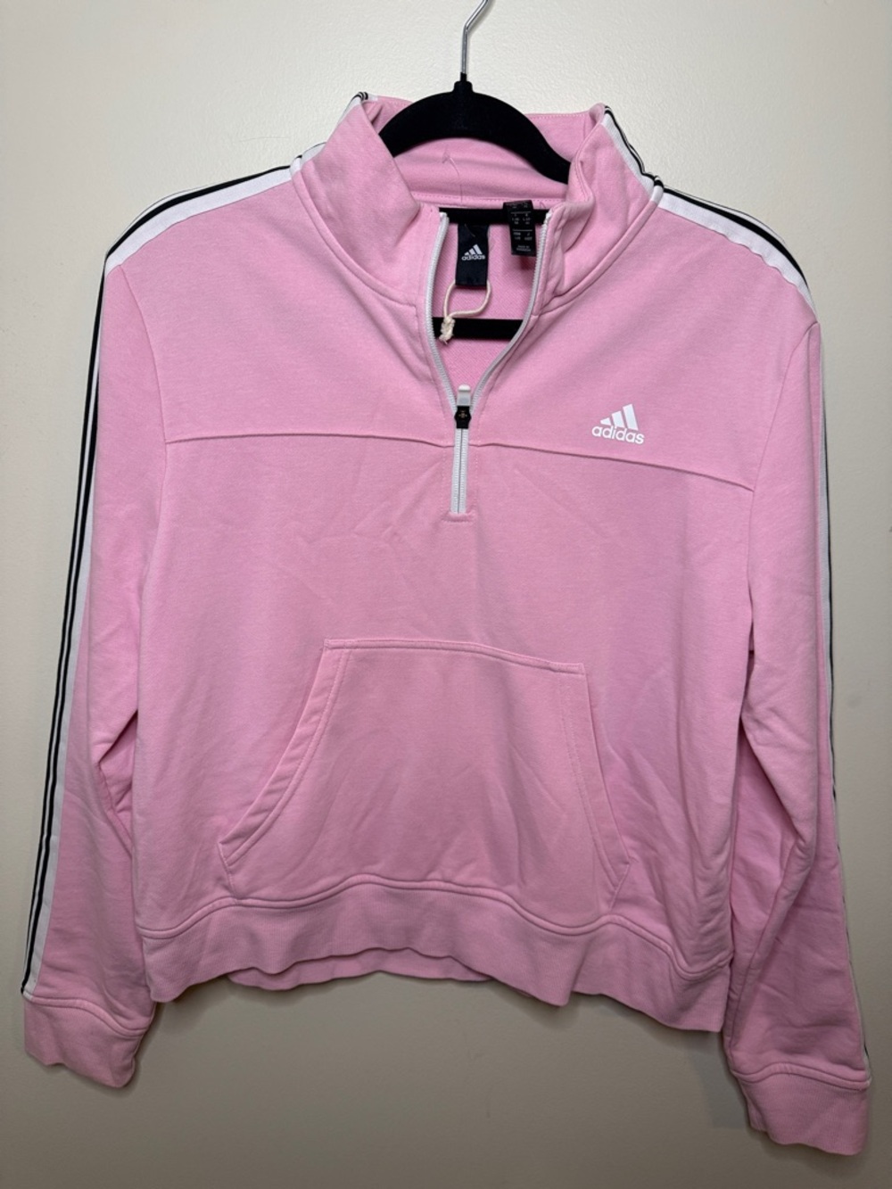 Adidas Light Pink Quarter-Zip Pullover with Sleeve Stripes